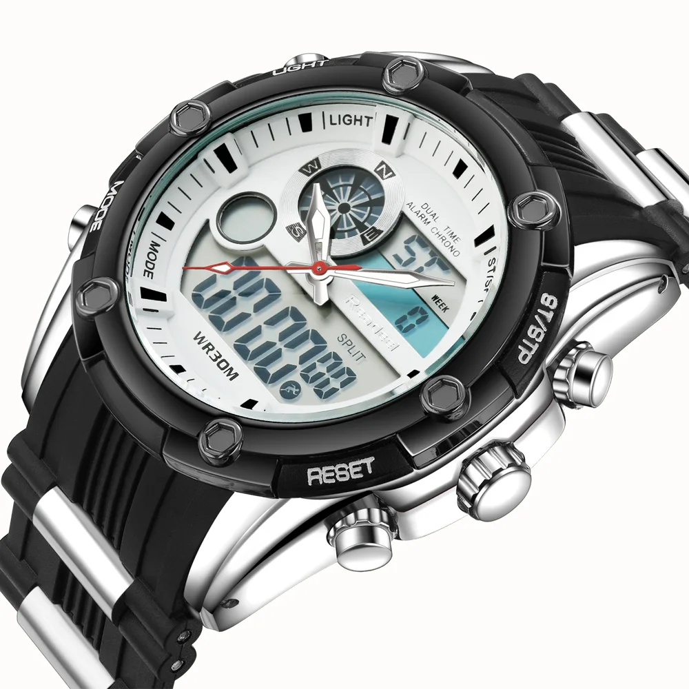 Мужские деловые кварцевые часы Readeel цифровые наручные с резиновым ремешком в