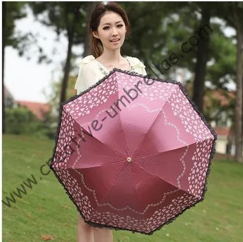 Superlight parasol 100%sunscreen UPF&gt50+ ladies'parasol 8k ribs black silver coating pocket UV protecting arched lacing | Дом и сад