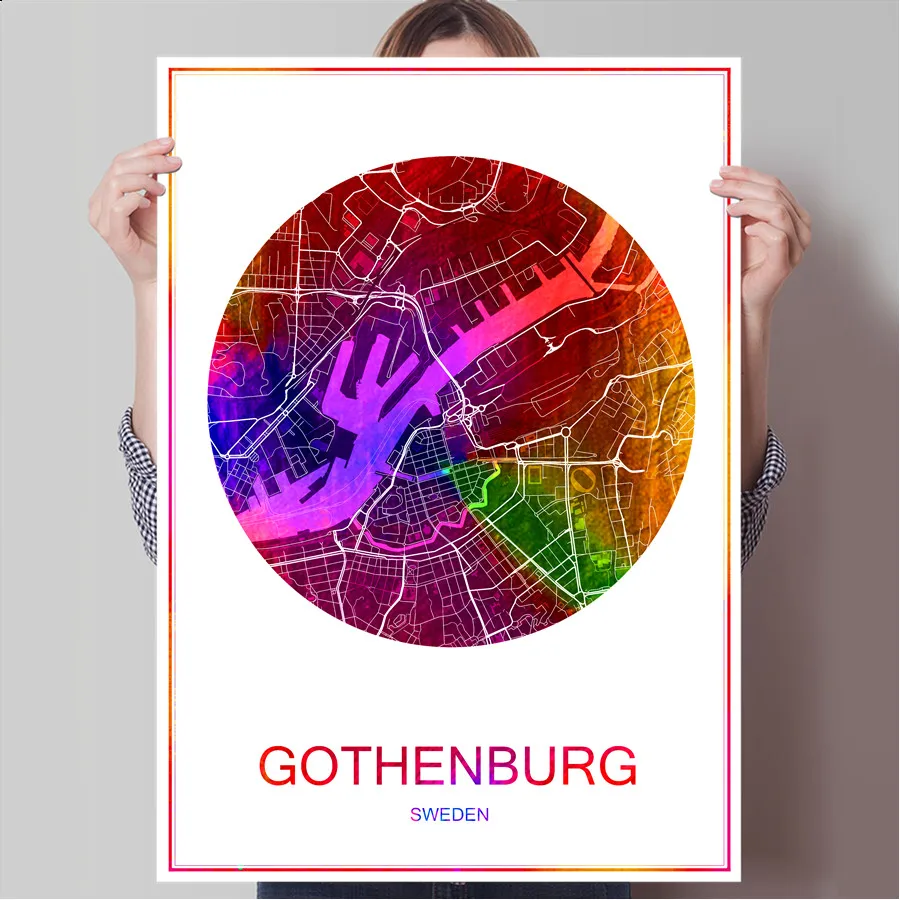 Карта всемирно известных городов Гётеборг Швеция печать плаката на Бумага холст