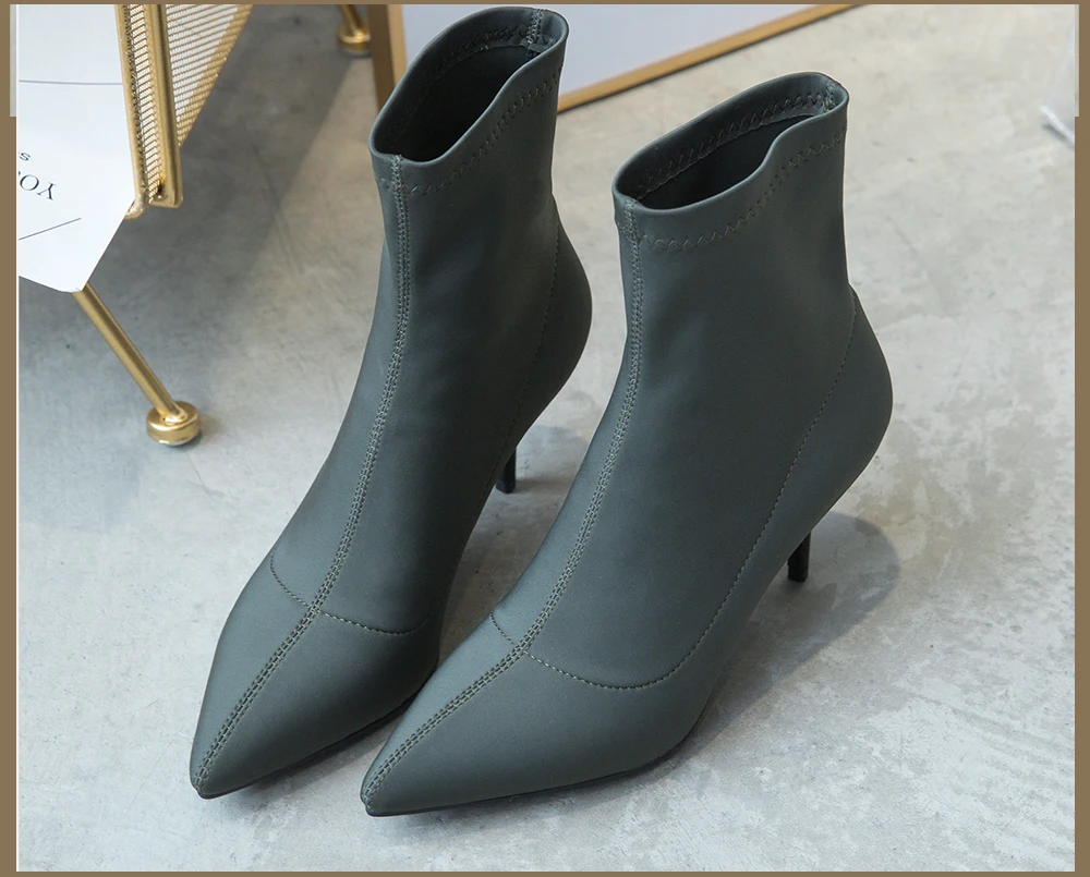 SOPHITINA Sexy Pointed Toe Boots Fashion High Quality Silk Thin Heels Solid Women's Shoes New Hot Sale Unique Ankle Boots MO238