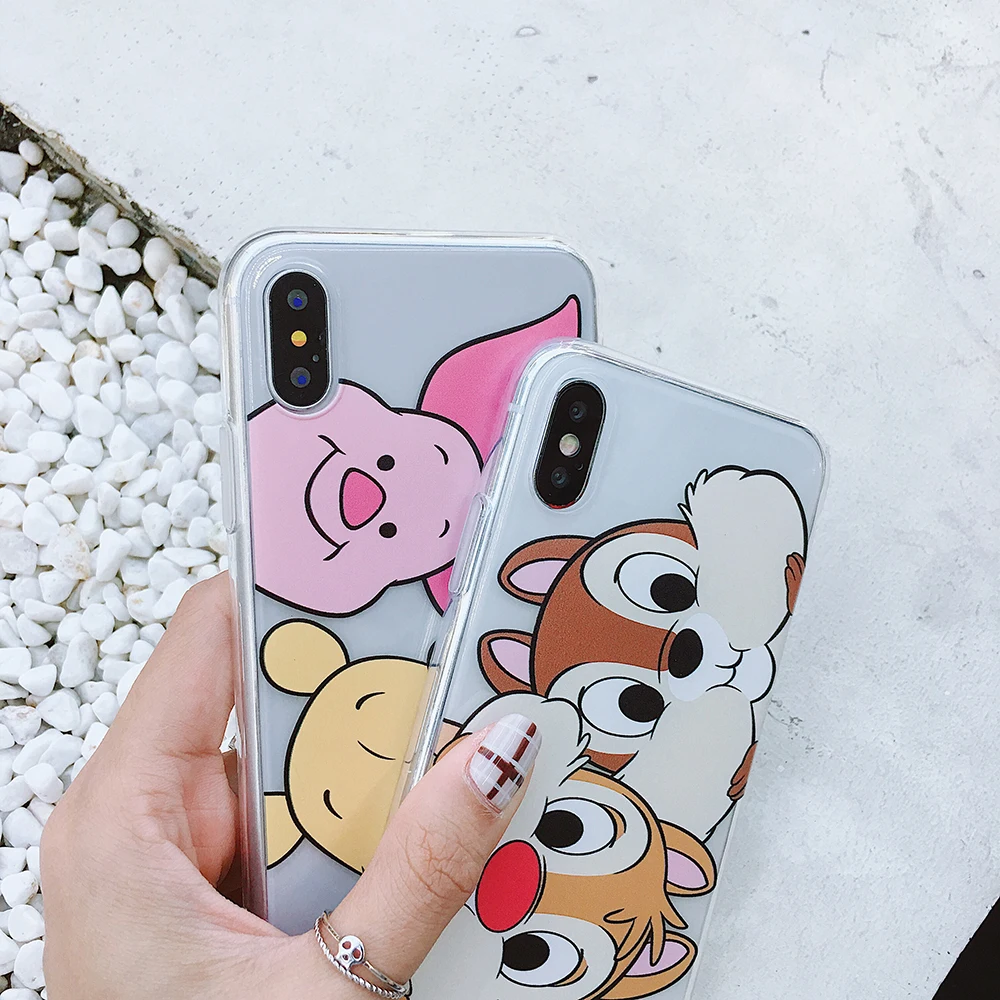 Мягкий прозрачный чехол для телефона из ТПУ с милым рисунком Винни-Пуха и Микки