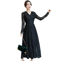 lace women self cultivation large swing shaped dress 2018 new spring autumn long sleeved thin tighten the waist dresses vestidos