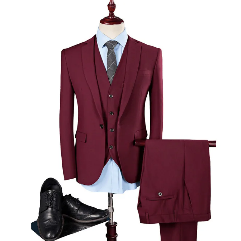 Мужской приталенный костюм (пиджак + жилет брюки) деловой для вечеринки