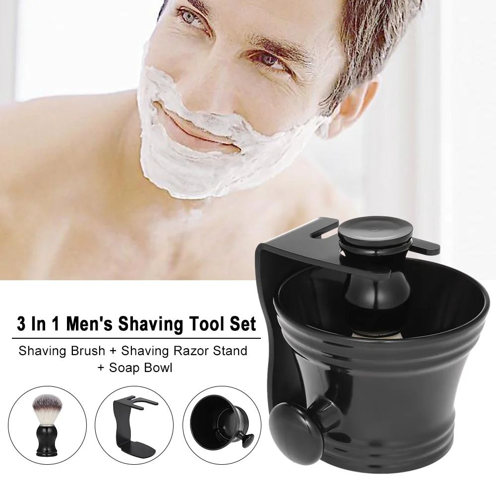 3 In 1 Men's Shaving Tool Set Brush + Razor Stand Soap Bowl Male Facial Cleaning Tools Beard Kit | Красота и здоровье