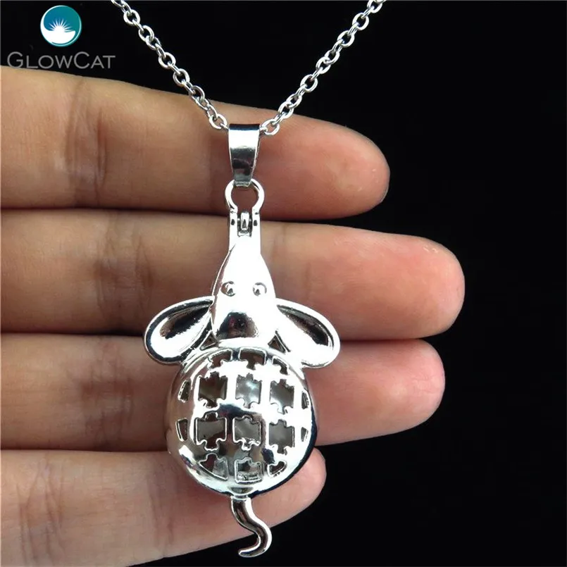 K115 Серебряная магнитная ловушка для мышей жемчужная клетка медальон ожерелье из нержавеющей цепи 1" Арома эфирное масло диффузор медальон