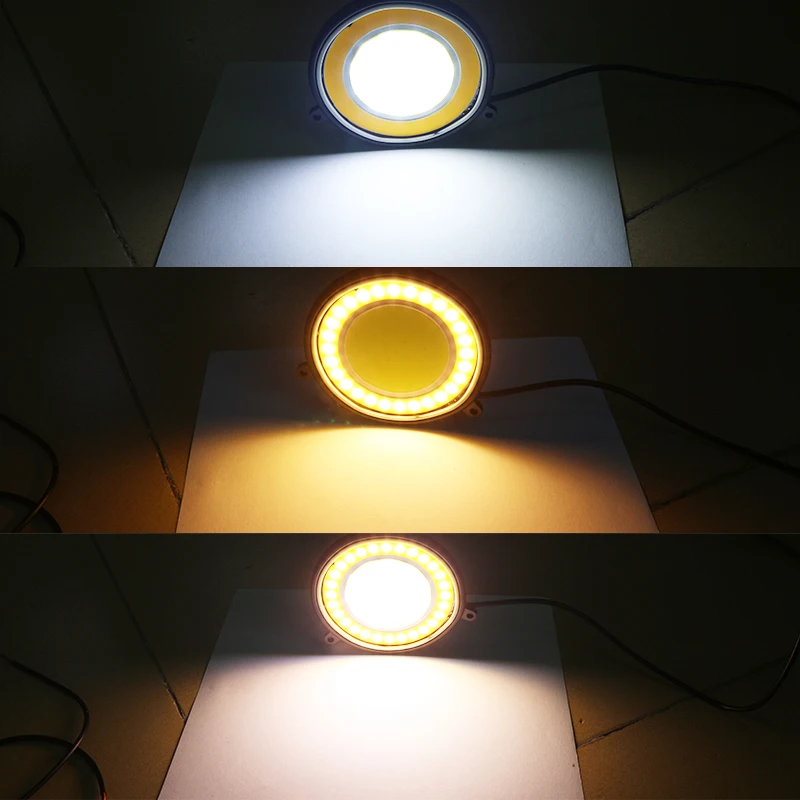 LED DRL Daytime Running Light COB Dual Color White Day Fog Turn Signal Flexible Round Shape Car Styling 12V DC | Автомобили и