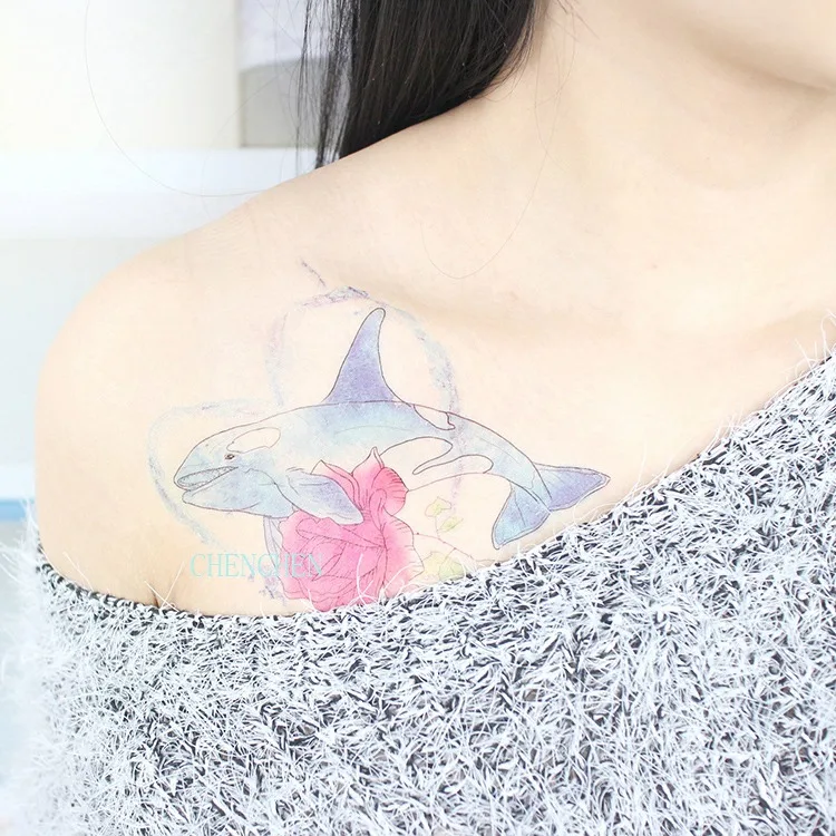 Временные татуировки наклейки для body art плавать Дельфин Роза Ловец снов tatto