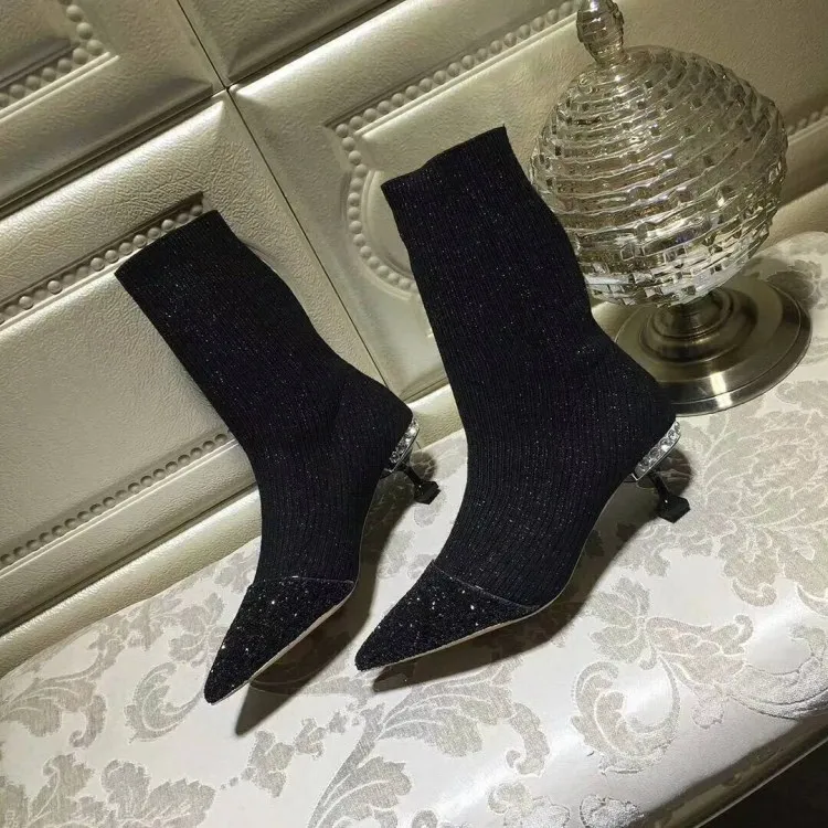 Punta FINA con Botas де Mujer Europa Y Лос Estados Unidos Nueva плата lentejuelas gatos Перро un Solo calcetines Botas|Женские