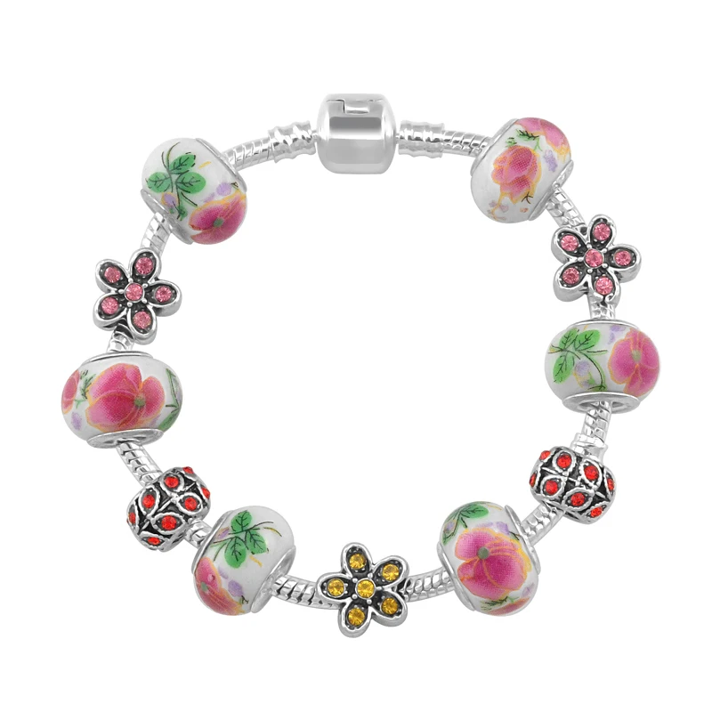 

Handmade New Ceramic Flower Charms Bracelet For Women Bright Flowers Beads Bracelets Girl Jewelry Fashion PA149