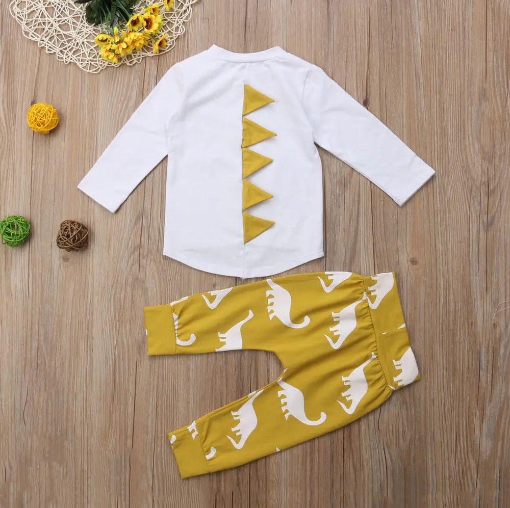 2PCS Kids Baby Boys Outfits Dinosaur Horn Patchwork Long Sleeve T-shirt Pants Set Toddler Autumn Clothes Tracksuit | Детская одежда и