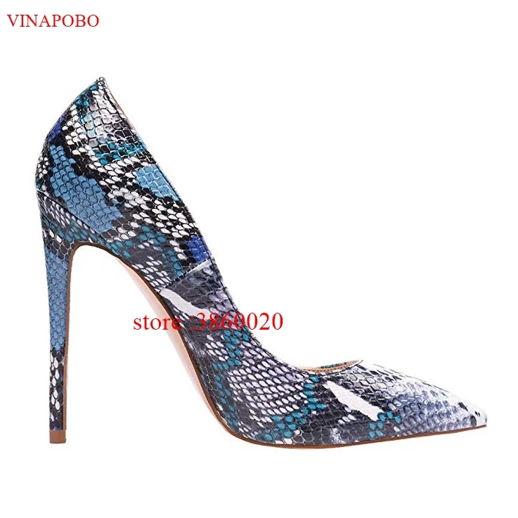 12cm VINAPOBO/женские туфли-лодочки из матовой кожи со змеиным принтом; цвет красный, черный; вечерние туфли на высоком каблуке-шпильке с острым носком; пикантные офисные свадебные туфли - Цвет: 12cm