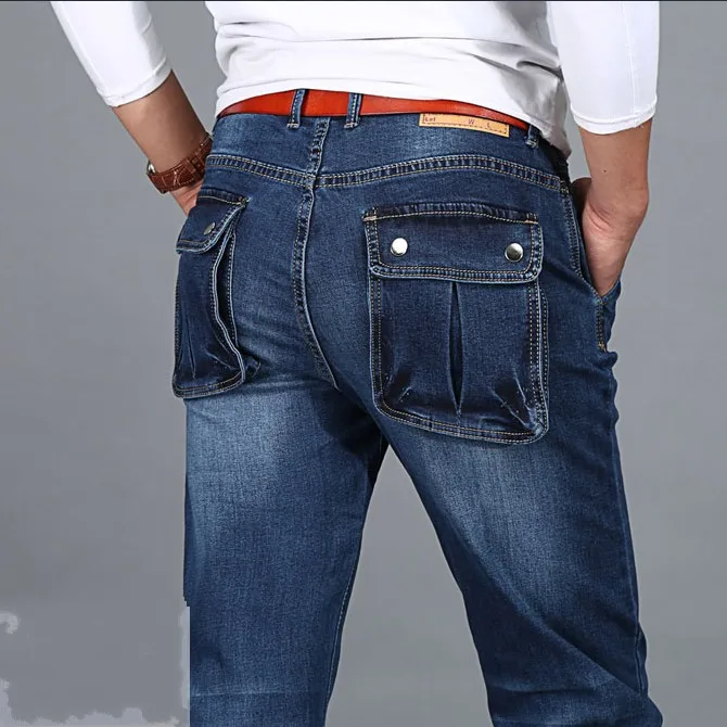 

82 plus size Casual loose pants Newly Zipper fly Straight Cotton military Men pockets Jeans long trousers size 28-48