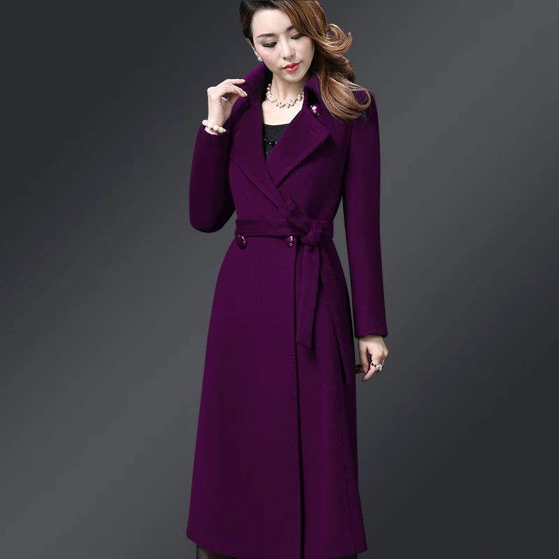 

Casaco Feminino 2020 New Elegant Wool Long Coat Womens Winter Fashion Turn-down Collar Double-breasted Belted Woolen Coats