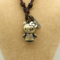xionghang leather men necklaces pendants with cat punk vintage adjustable brown rope chain male jewelry women jewellery