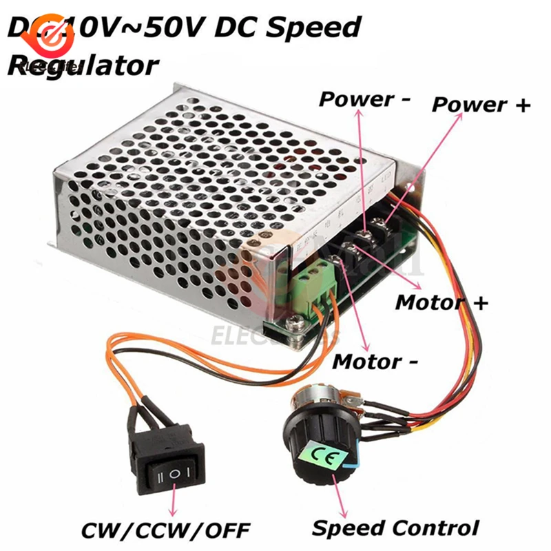 DC 10-50V 40A ШИМ контроллер скорости двигателя постоянного тока 0~ Регулируемый 12V 24V 48V MAX 60A CW CCW Реверсивный импульсный переключатель драйвера