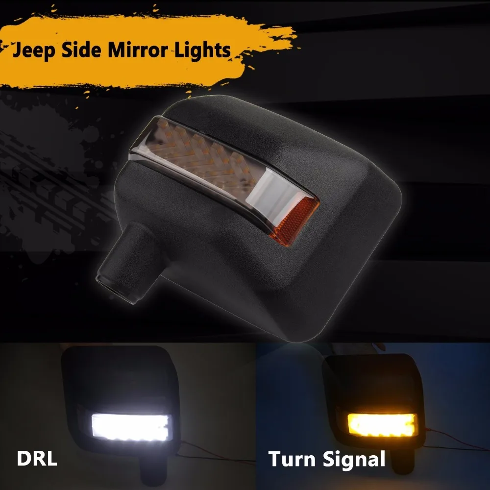 2pcs LED Side Mirror Housing Lights For Jeep Wrangler JK 2007-2018 Offroad Rearview Cover DRL Turn Signal | Автомобили и
