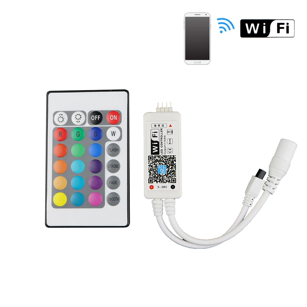 

New Wifi RGB LED Remote controller DC12V Mini 6A Per Channel + IR 24Key Remote control for LED Strip by Smartphone IOS /android