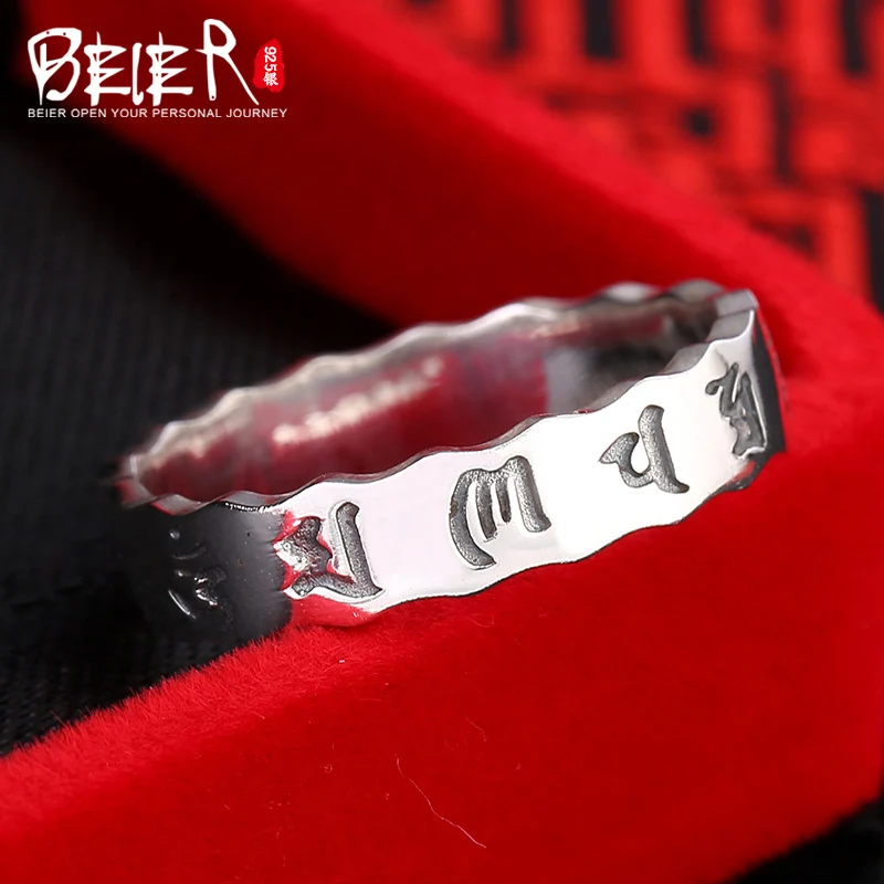 BEIER Hot Sell Good Detail 100%925 steering silver the Om mani padme hum Chinese Ring Men Jewelry BR SR014|om mani|men jewelryom |