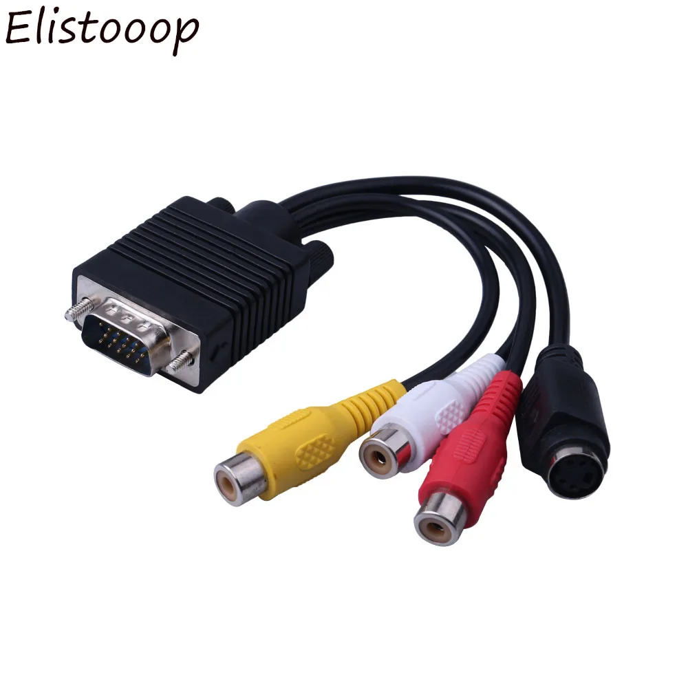 Elistooop VGA штекер на S видео 3 RCA разъем гнездо композитный AV ТВ выход адаптер