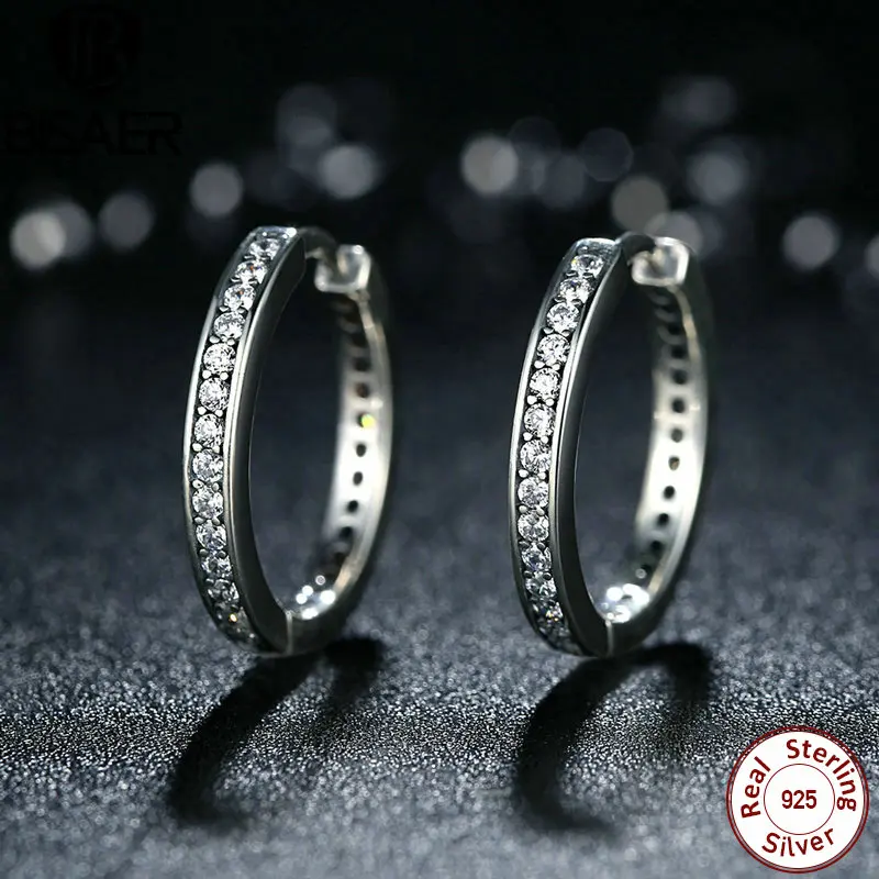 Женские круглые серьги-кольца из настоящего 925 пробы серебра Eternity, брендовые Серьги Brincos из стерлингового серебра, хорошее ювелирное изделие GOS456