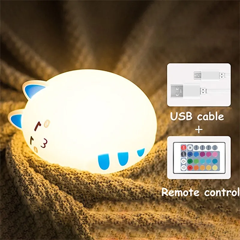 Силиконовый светодиодный ночник с usb-зарядкой в виде милого кота и животного, ночной Светильник для детской спальни, дыхательный Ночной светильник 7 цветов, подарок на день рождения для детей - Испускаемый цвет: Style3