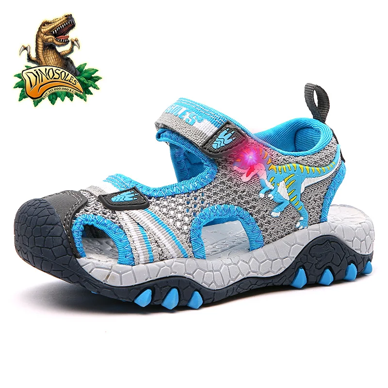 

Dinoskulls Kids Shoes Summer Light Up Led Boys Sandals 2019 Mesh Beach Toddler Shoes 3D Dinosaur Cotton Leather Children Shoes