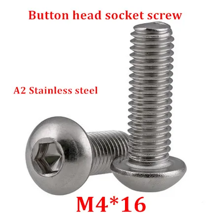 

100pcs/lot M4*16 Bolt A2-70 ISO7380 Button Head Socket Screw/Bolt SUS304 Stainless Steel M4X16mm