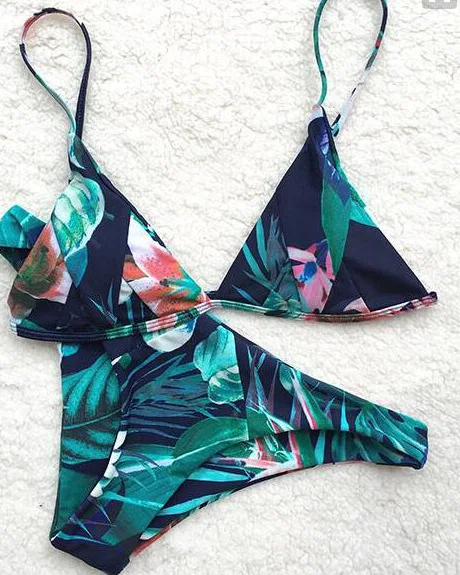 Комплект бикини с принтом листьев сексуальный купальник женский купальный