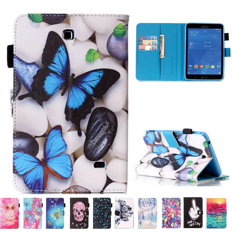 Модный чехол книжка из искусственной кожи с принтом для Samsung Galaxy Tab4 7 0 чехлы