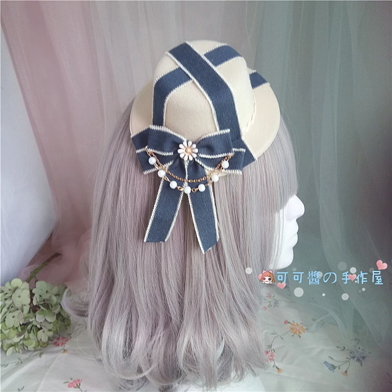

Lolita Day Girl Sweet Soft Hair Clip Side Clip Hairring Hat Lori Accessories White Chrysanthemum Lolita Blue Women