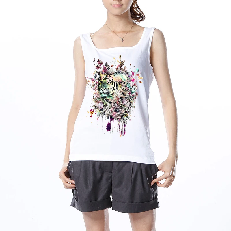 Эффектные женские топы без рукавов с цветочным принтом тигра и черепа