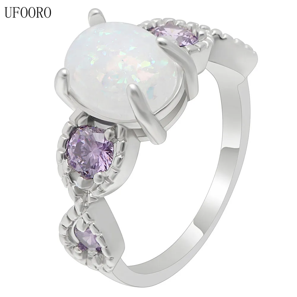 UFOORO Luxury Purple Crystal White Opal Promise Ring Female Gold Filled Women Custom Jewelry For Engagement Wedding | Украшения и