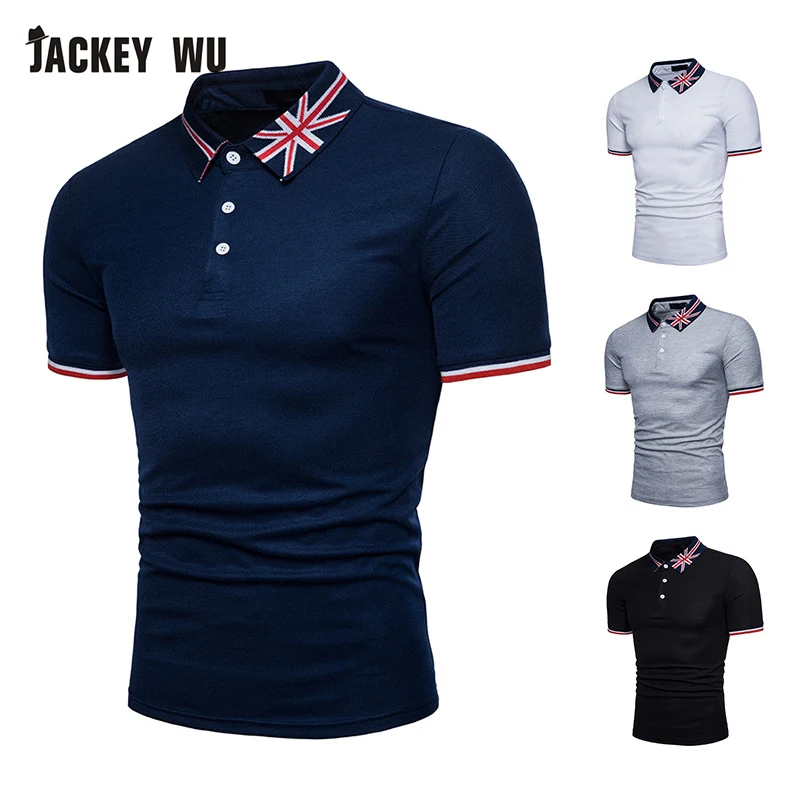 JACKEYWU, мужская рубашка поло,, модная, с вышивкой, короткий рукав, футболки, хлопок, дышащие, тонкие, мужские Поло, черные, на каждый день, Camisa Polo