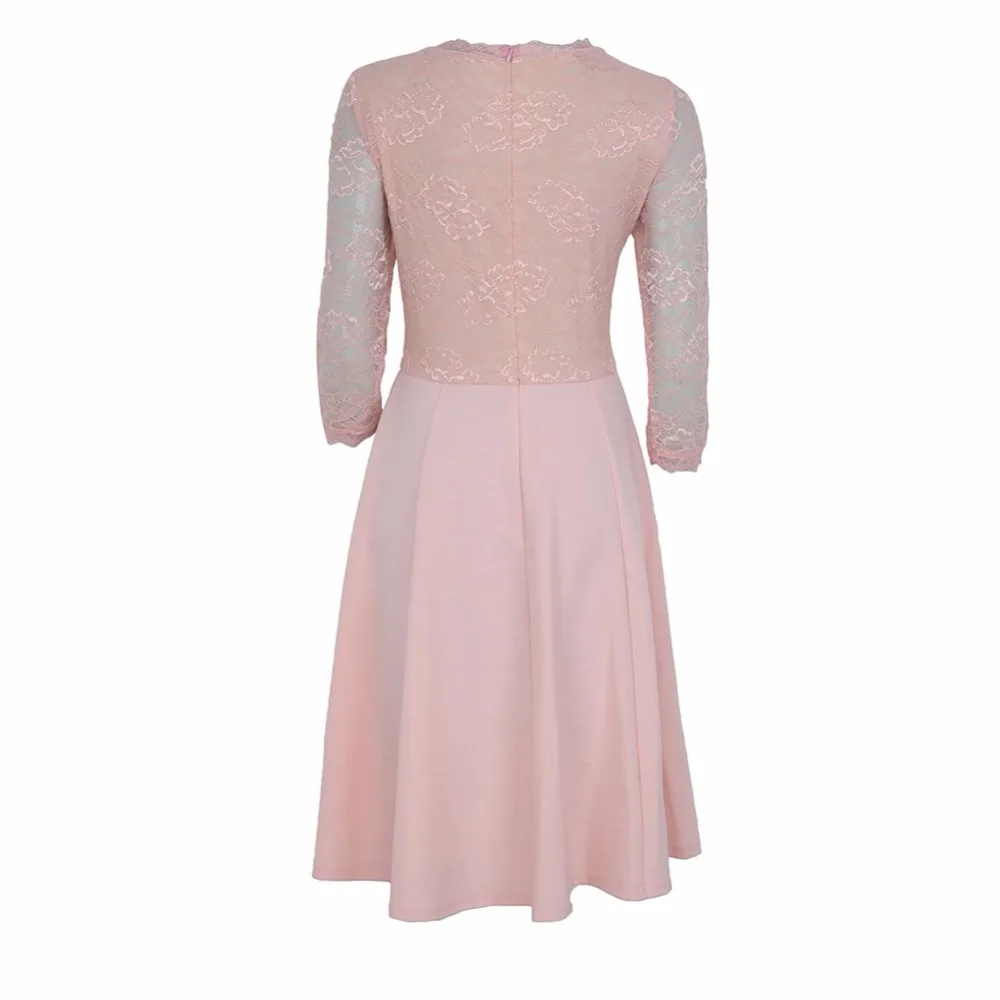 Plus Size Autumn Winter Women 's Clothing Lace Female Dress Casual A-Line Solid Three Quarter Knee-Length Ladies Dresses | Женская