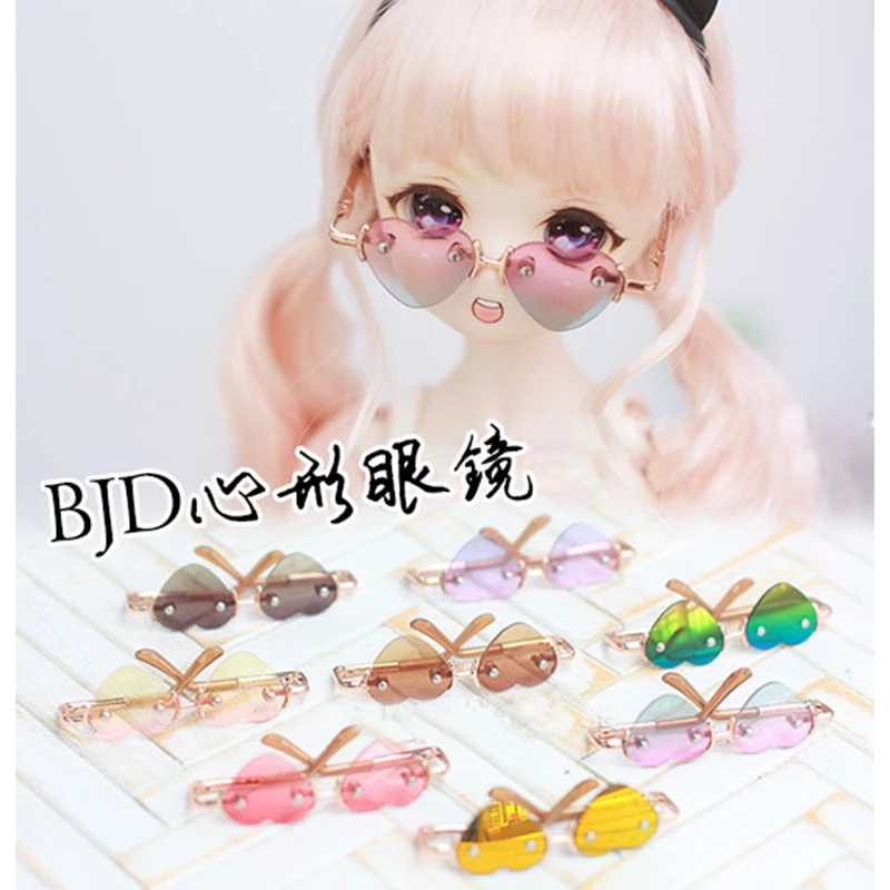 BJD Golden Sunglasses Heart Glasses Bookman Prop For  1/3 24
