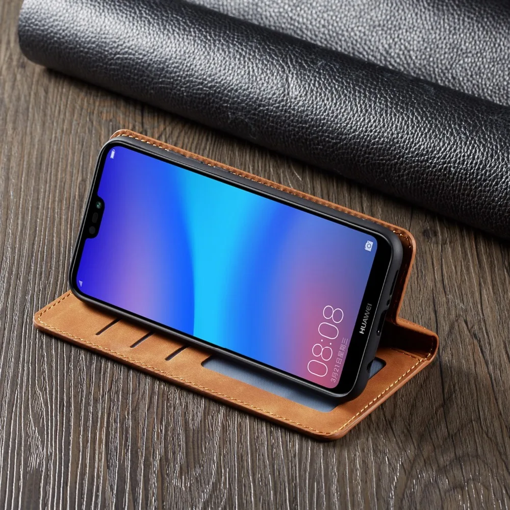 Магнитный кожаный чехол кошелек для Huawei P20 Lite Pro с подставкой и слотом карт флип