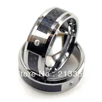 Free Shipping!Wholesales Cheap Price Promotion Sales! USA Hot Selling Men's Tungsten Ring With Carbon Fiber Inlay and CZ Stud