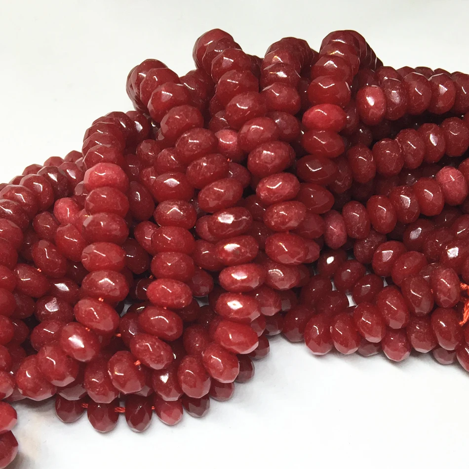New Red Jade Jasper Stone 5x8mm Faceted Rondelle Abacus Loose Beads Wholesale Price Fashion Women Elegant Diy Jewelry 15&quotMY5327|loose