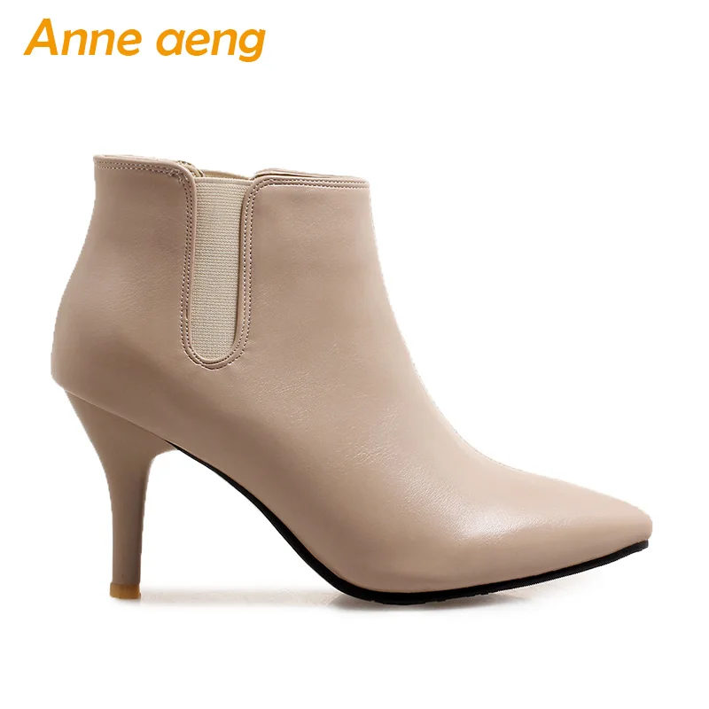 Женские ботильоны на высоком каблуке без шнуровки теплые зимние ботинки