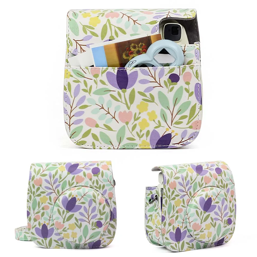 Для камеры Polaroid для Fuji Fujifilm Instax Mini 8/9 Классическая Ретро камера из искусственной кожи с ремешком сумка чехол защитный чехол - Цвет: Green pattern
