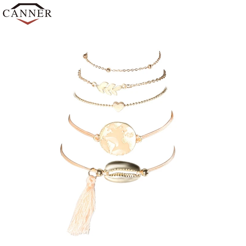 CANNER богемные бусы сердце оболочки браслеты Набор для женщин Бохо с кисточкой