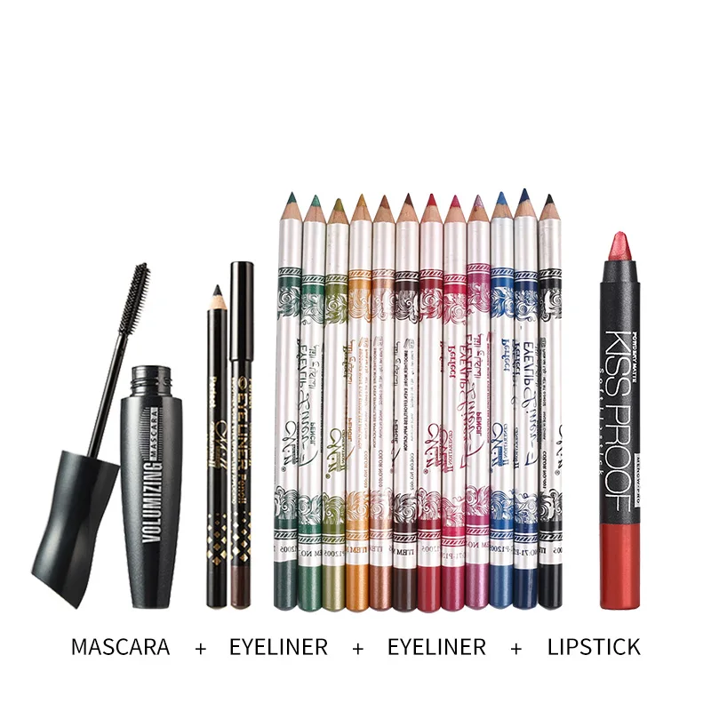 make up set MENOW бренд макияж набор не оставляющая следов от поцелуев матовая помада и 12 цветная подводка для глаз можно использовать как тени для век и водонепроницаемый набор туши для ресниц cosmetic5434 - Цвет: make up set