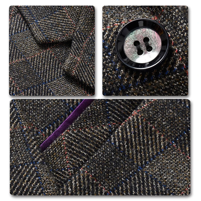 YUNCLOS осенний Новый облегающий мужской костюм Блейзер Классический Клетчатый с