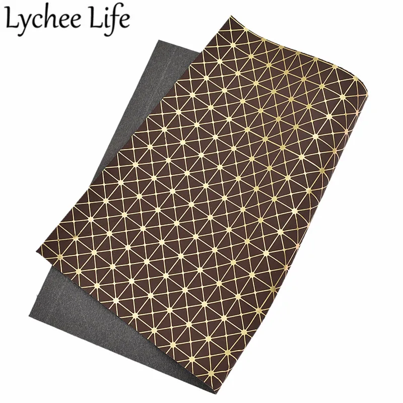 Кожаная ткань с тиснением Lychee Life A4 29x21 см клетчатая из искусственной кожи для