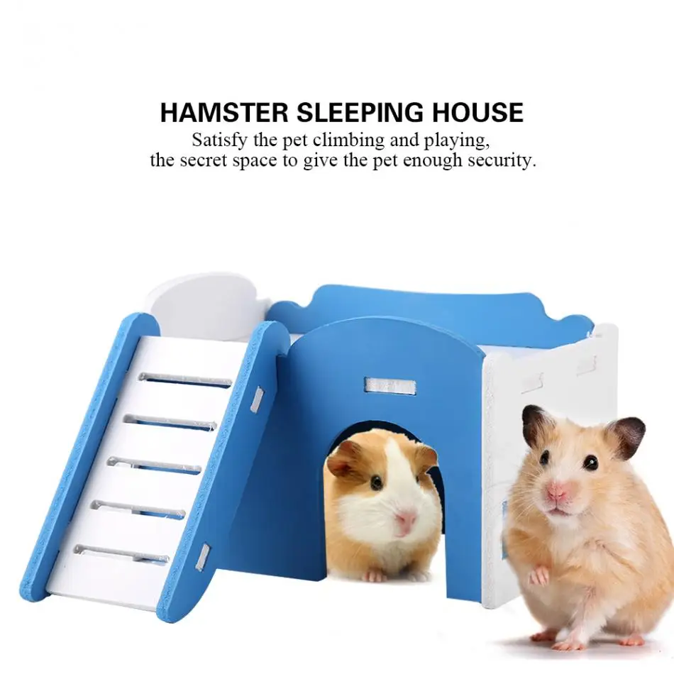 3 Colors Double Layer Hamster House Cute Wooden Sleeping House with Stairs
