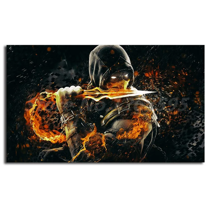 Плакаты на холсте Mortal Kombat Scorpion On Fire настенные картины для офиса гостиной домашний