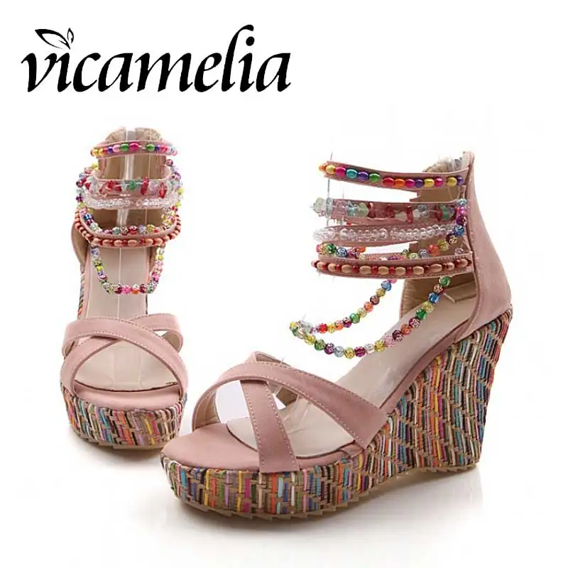 Vicamelia/Модные женские босоножки в богемном стиле летние туфли на высокой танкетке