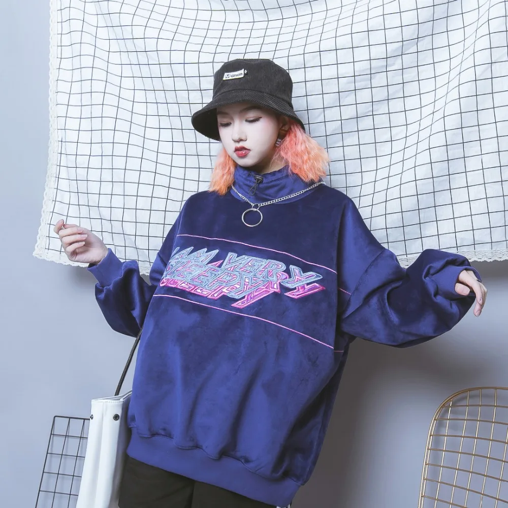 Jasmine Street Harajuku/Бархатный свитер с рукавами и градиентной горловиной Свободный