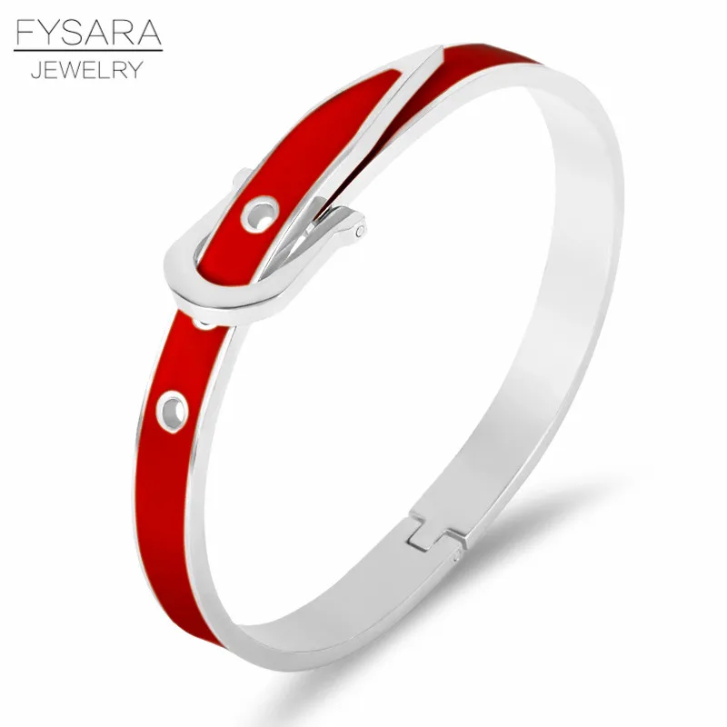 Silver red FYSARA любовные Браслеты и браслеты для женщин и мужчин с пряжкой на ремне, эмалевые браслеты из нержавеющей стали, классические ювелирные изделия - Окраска металла: Silver red