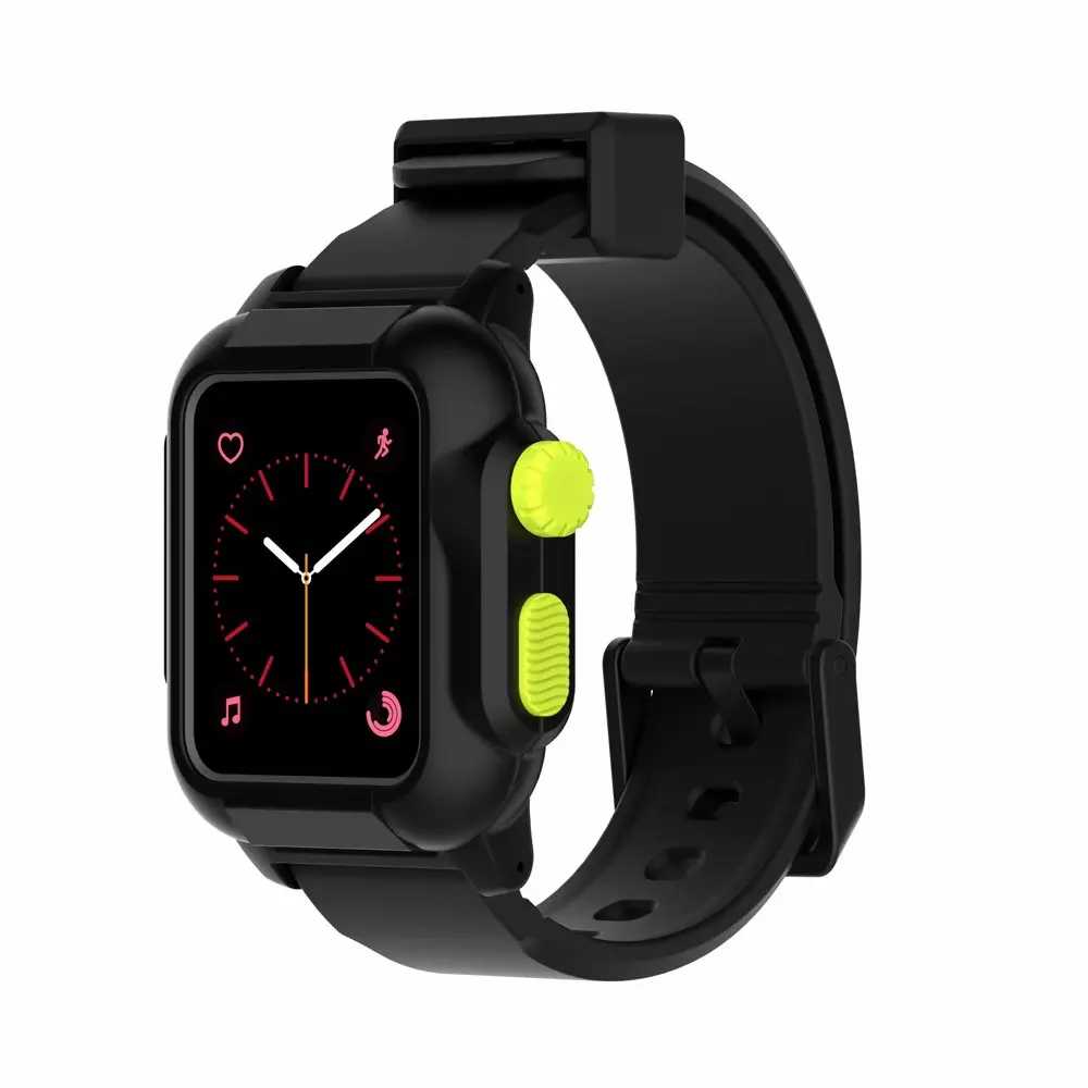 Black Yellow button Светящийся водонепроницаемый чехол+ ремешок для Apple Watch 5 4 ремешок 44 мм 40 м iWatch ремешок 42 мм полный защитный чехол+ Браслет Apple watch 3 2 - Цвет ремешка: Black Yellow button